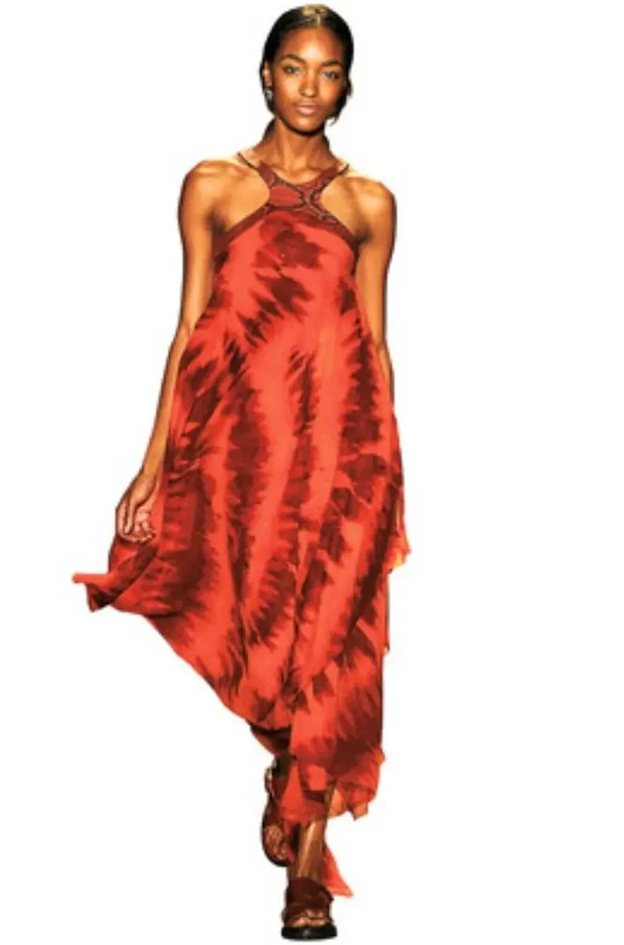 Michael Kors Runway Silk Chiffon Red Snakeskin Strap Harness dress Gown Size 12